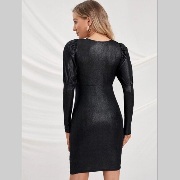 NWT Maternity black dress occasional party elegant short long sleeve above knee - Picture 2 of 5